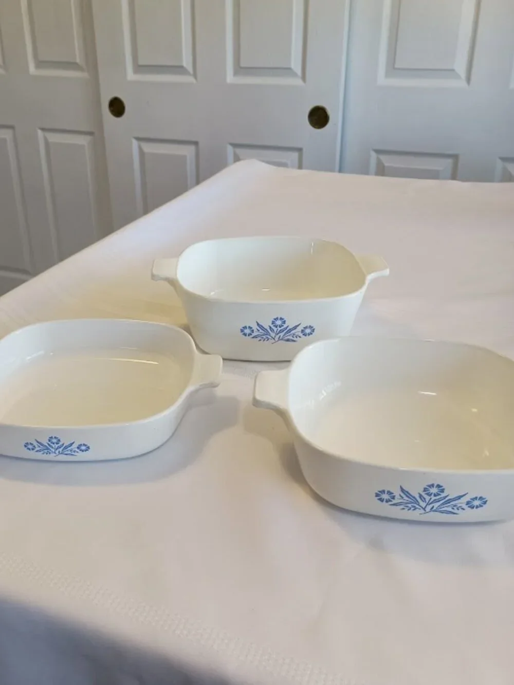 Set of Three Vintage Corning Ware Cornflower Pattern Casserole Dishes